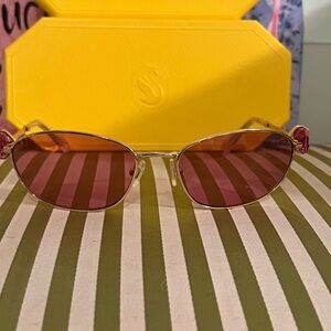 Swarovski Gold Frame Sunglasses with Pink Lenses